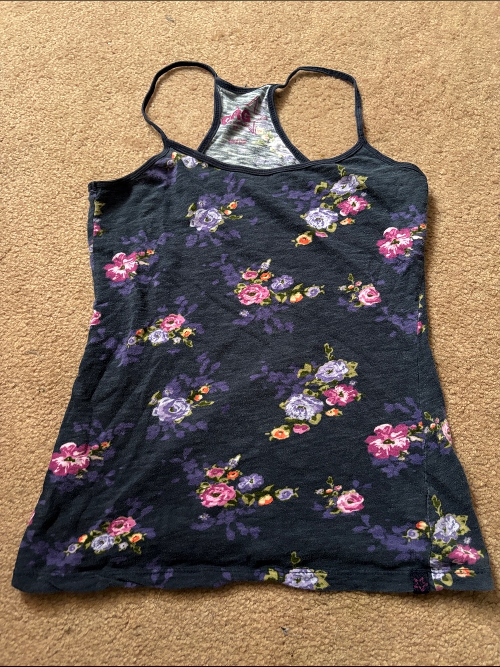 Floral Racerback Cami Tank Top - Pink & Purple Flowers